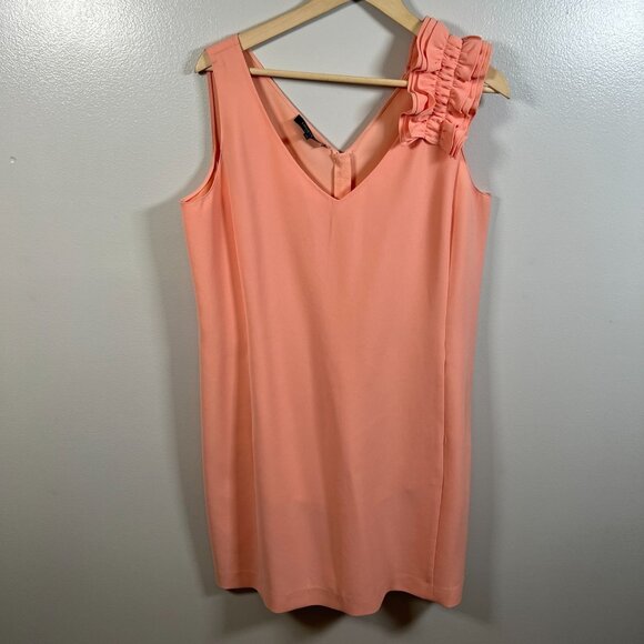 Lafayette 148 Laurie Ruffle Detail Shift Dress Size 14 Coral Event Wedding Guest - Picture 1 of 10